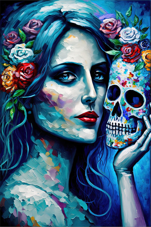 Blue Sugar Skull Canvas - Day of the Dead Art | Gallery Wrapped, Ready to Hang, Extra Large