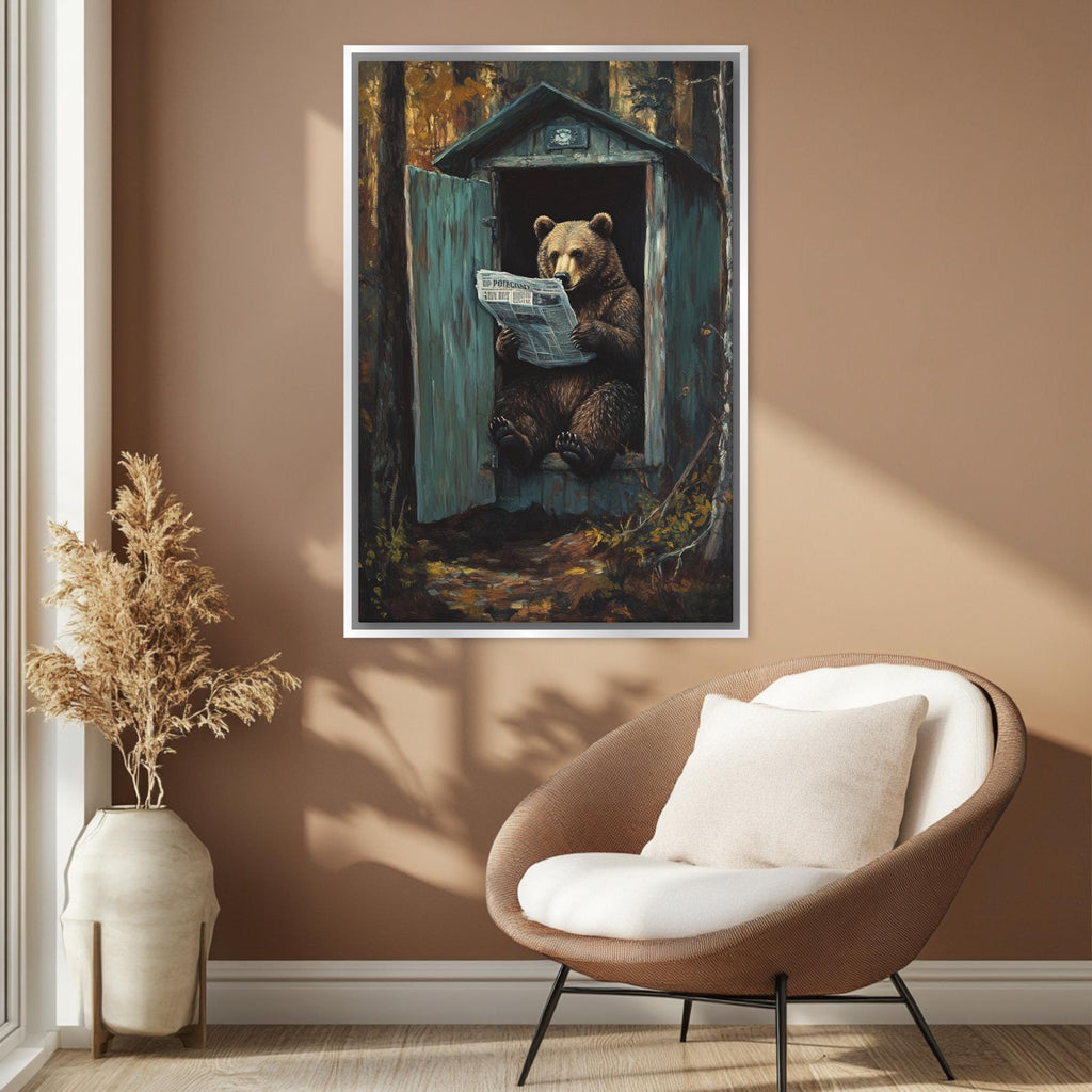 a painting of a bear sitting in a shed
