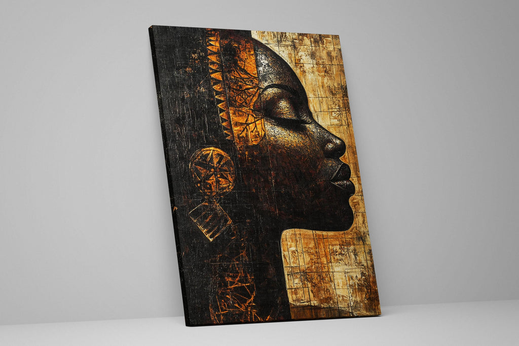 a painting of a woman's head on a wall