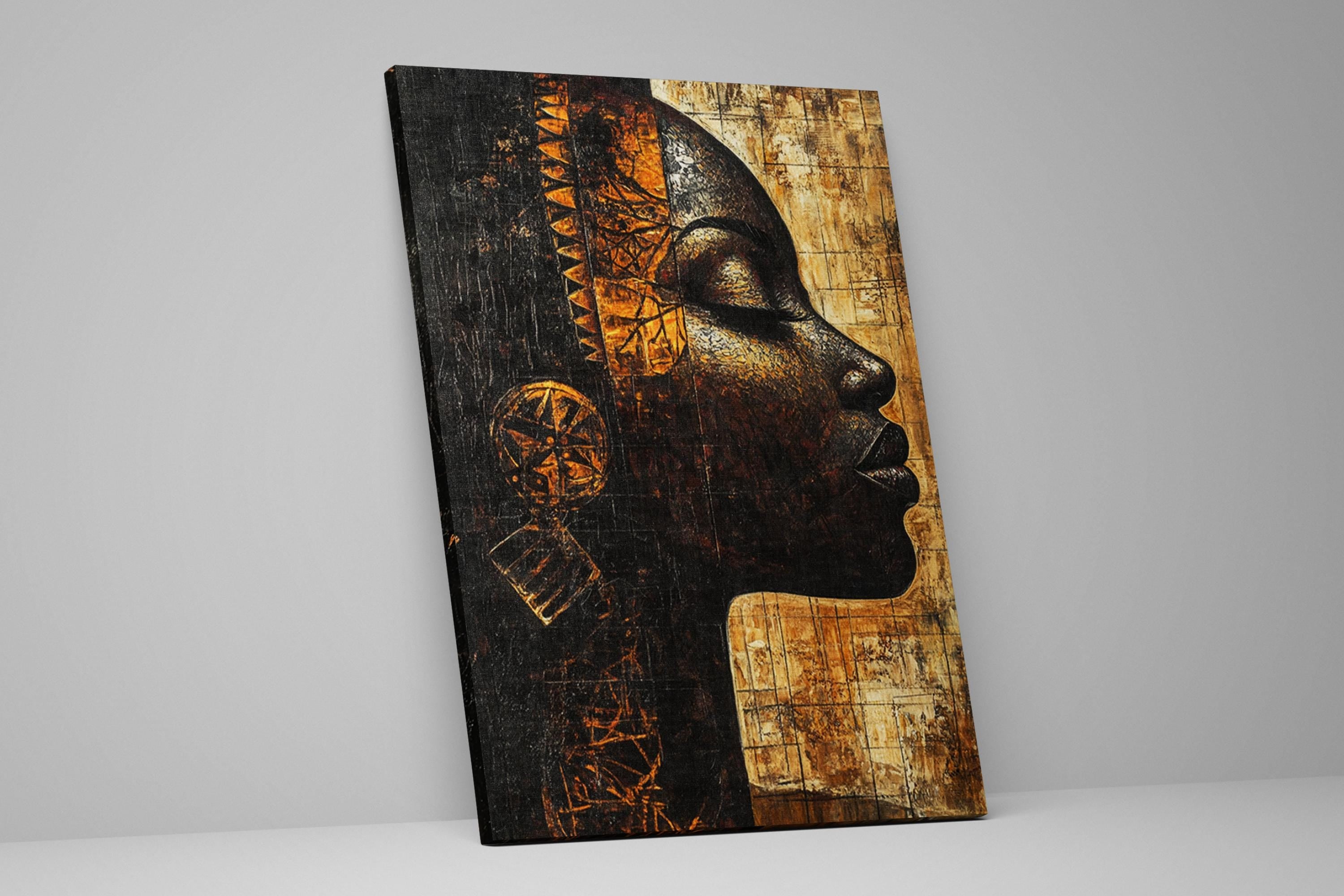 a painting of a woman's head on a wall