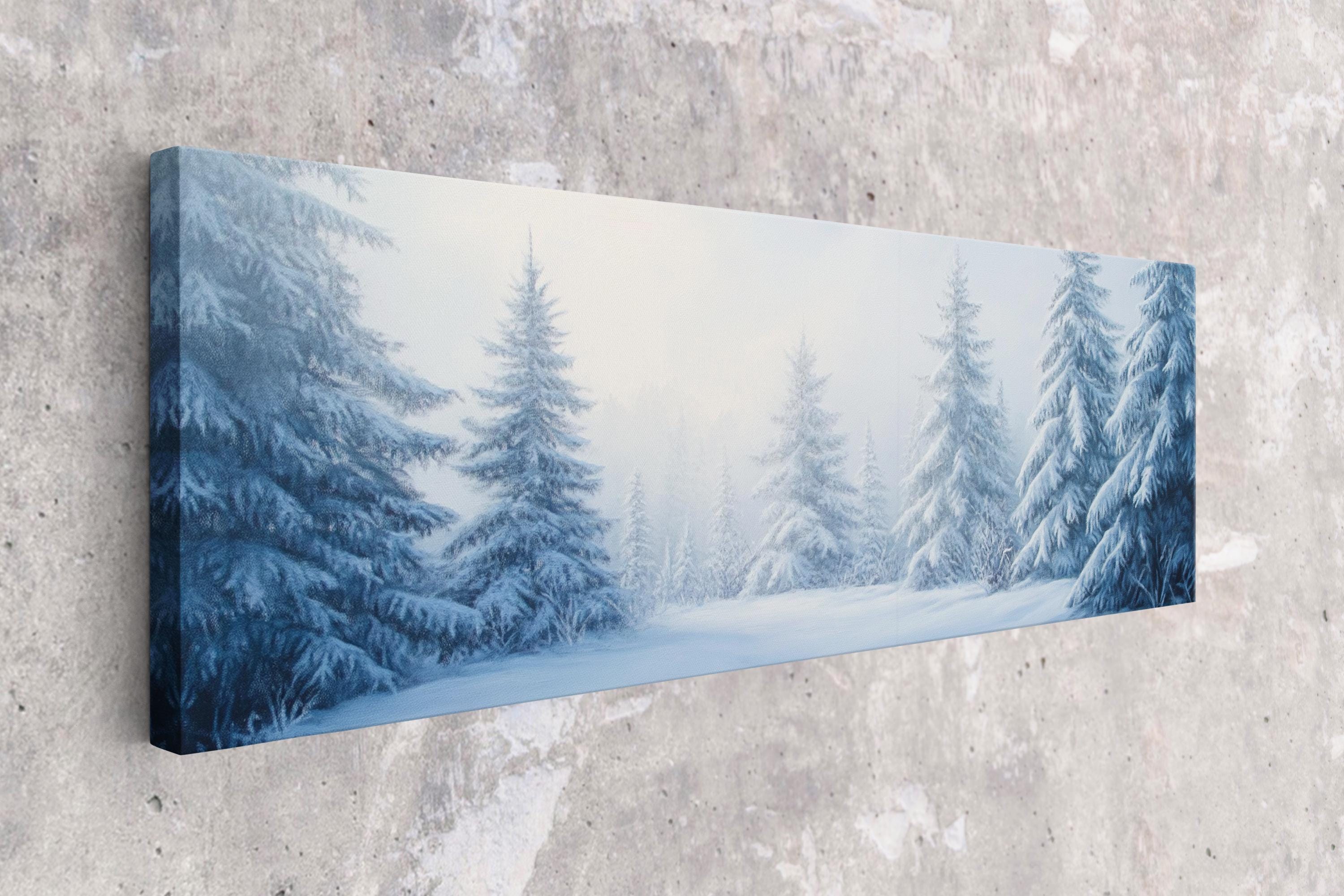 a painting of a snowy landscape with trees