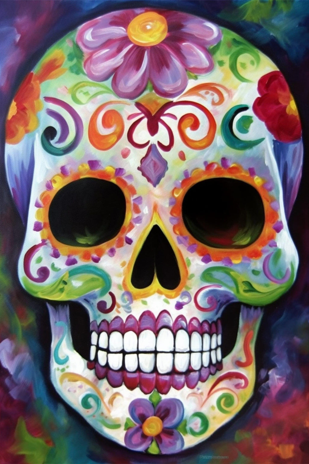 Sugar Skull Wall Art – Colorful Day of the Dead Art on Large Giclee Canvas Print