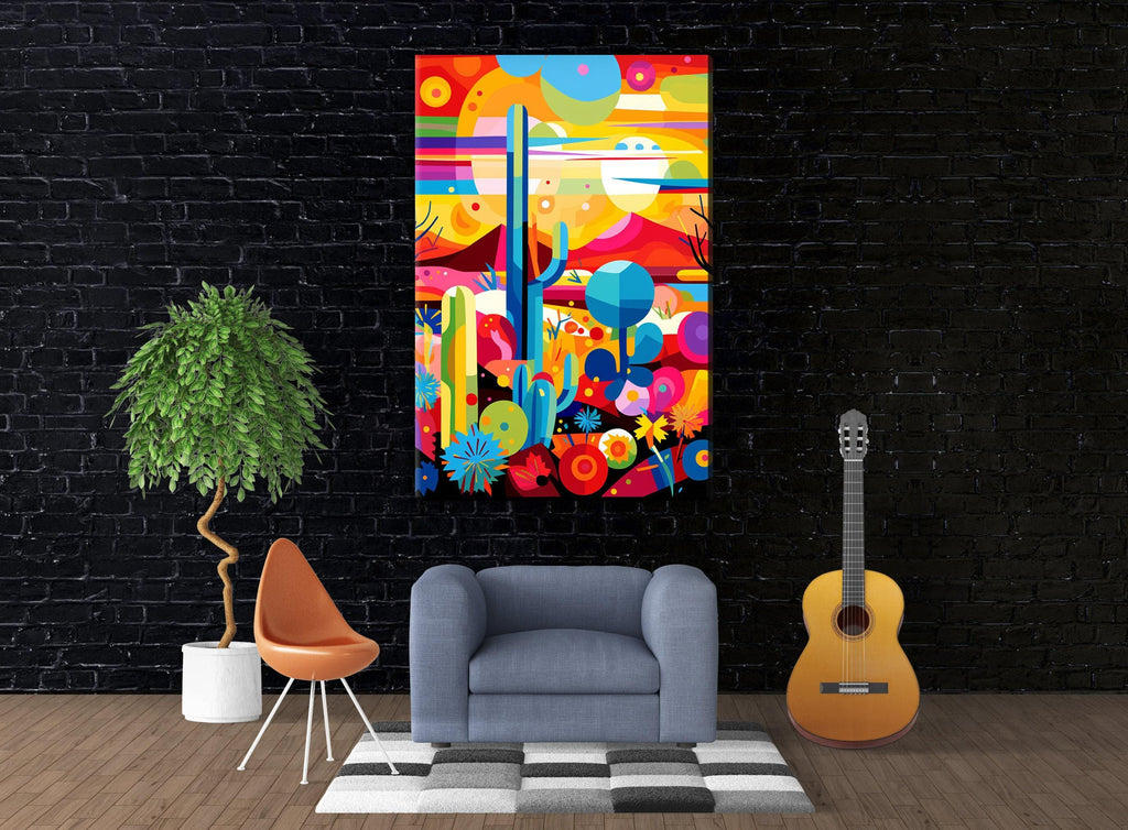 Geometric Desert Art - Large Canvas Cactus Print | Modern Southwest Wall Art