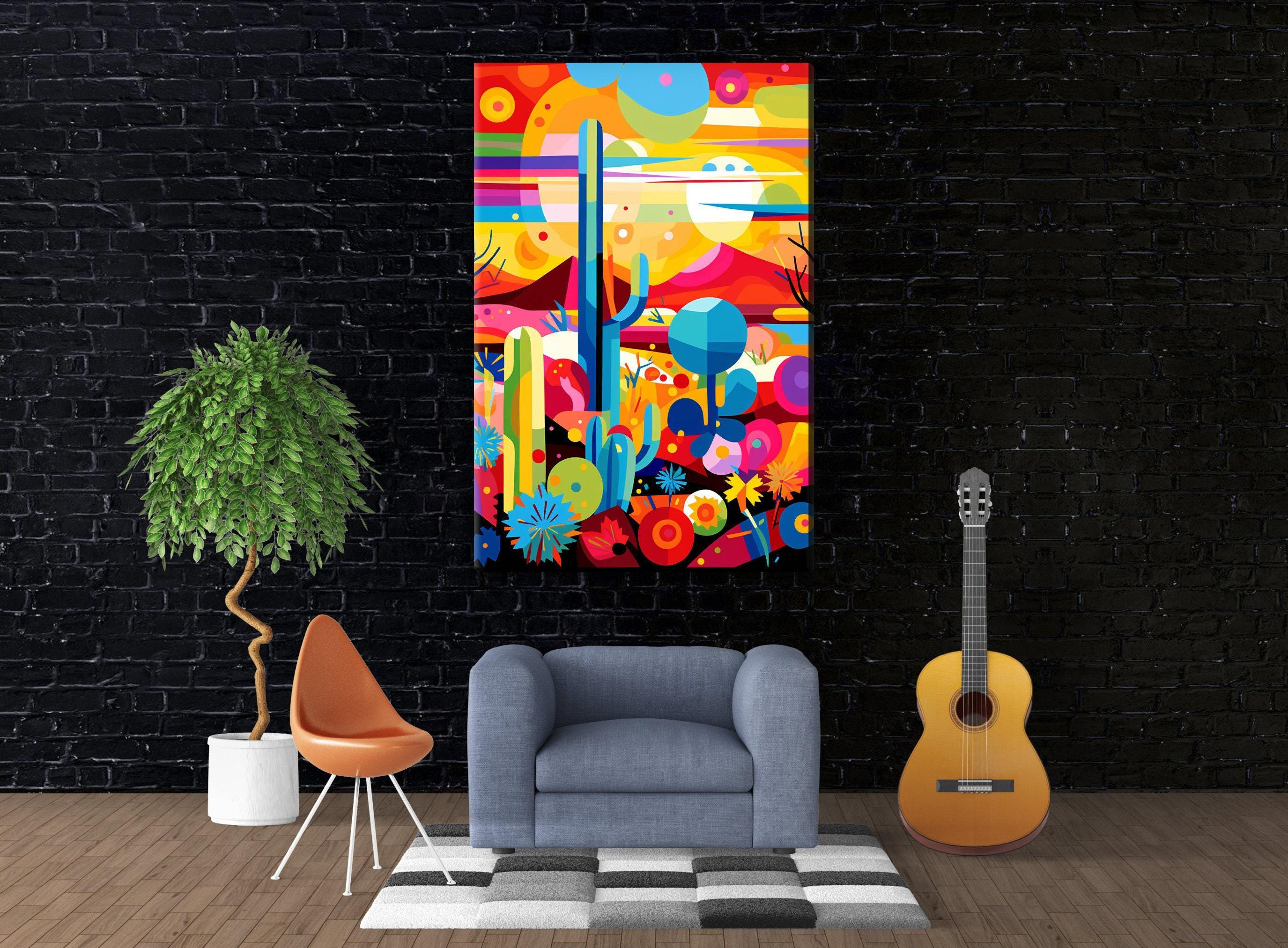 Geometric Desert Art - Large Canvas Cactus Print | Modern Southwest Wall Art