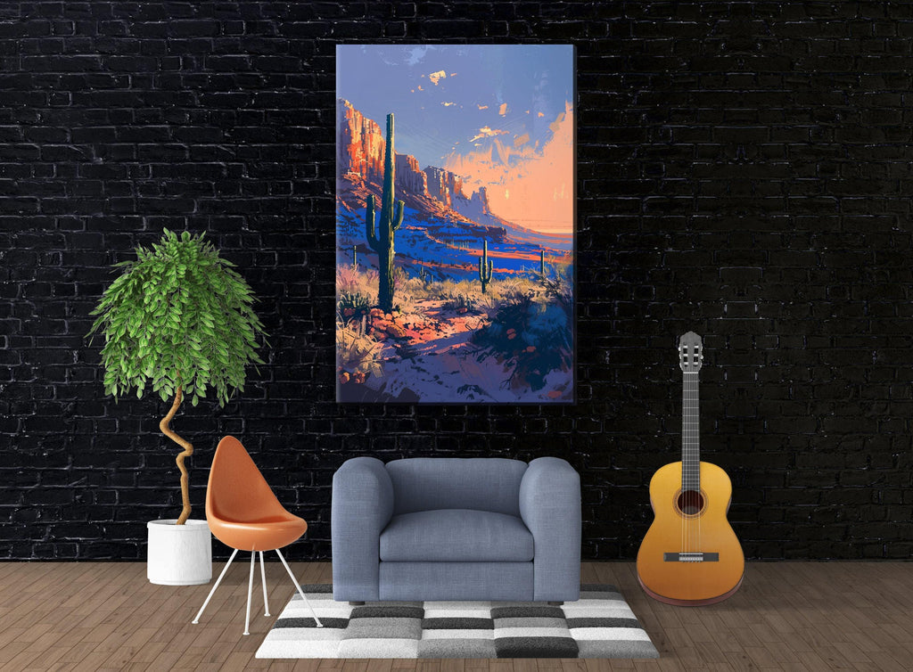 Saguaro Sunset Wall Art - Southwest Desert Landscape Large Canvas Print, Gallery Wrapped