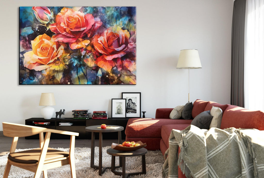 Yellow Orange Roses Art - Large Canvas Wall Art | Vibrant Floral Artwork