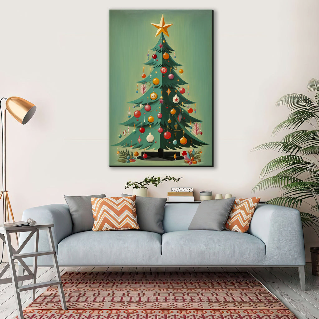 Mid-Century Modern Art - Christmas Tree Art Print on Gallery Wrapped Canvas, Extra Large
