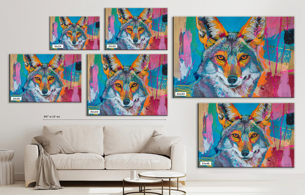 Modern Coyote Canvas – Large Gallery Wrapped Pop Art Style Coyote Print, Ready to Hang