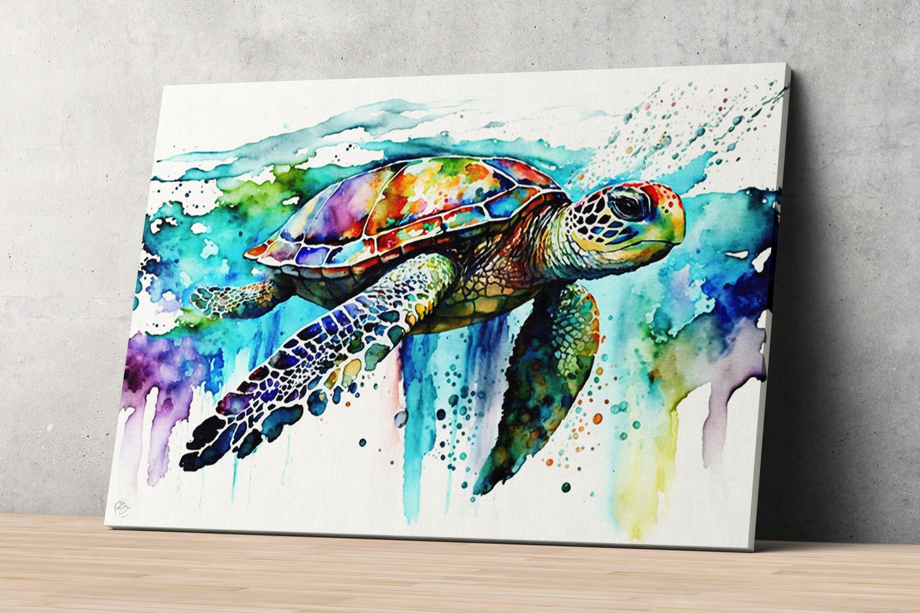 Coastal Serenity: Watercolor Sea Turtle Wall Decor, Giclee Print on Canvas, Artist Paper, Watercolor Paper, Available in Extra Large Sizes