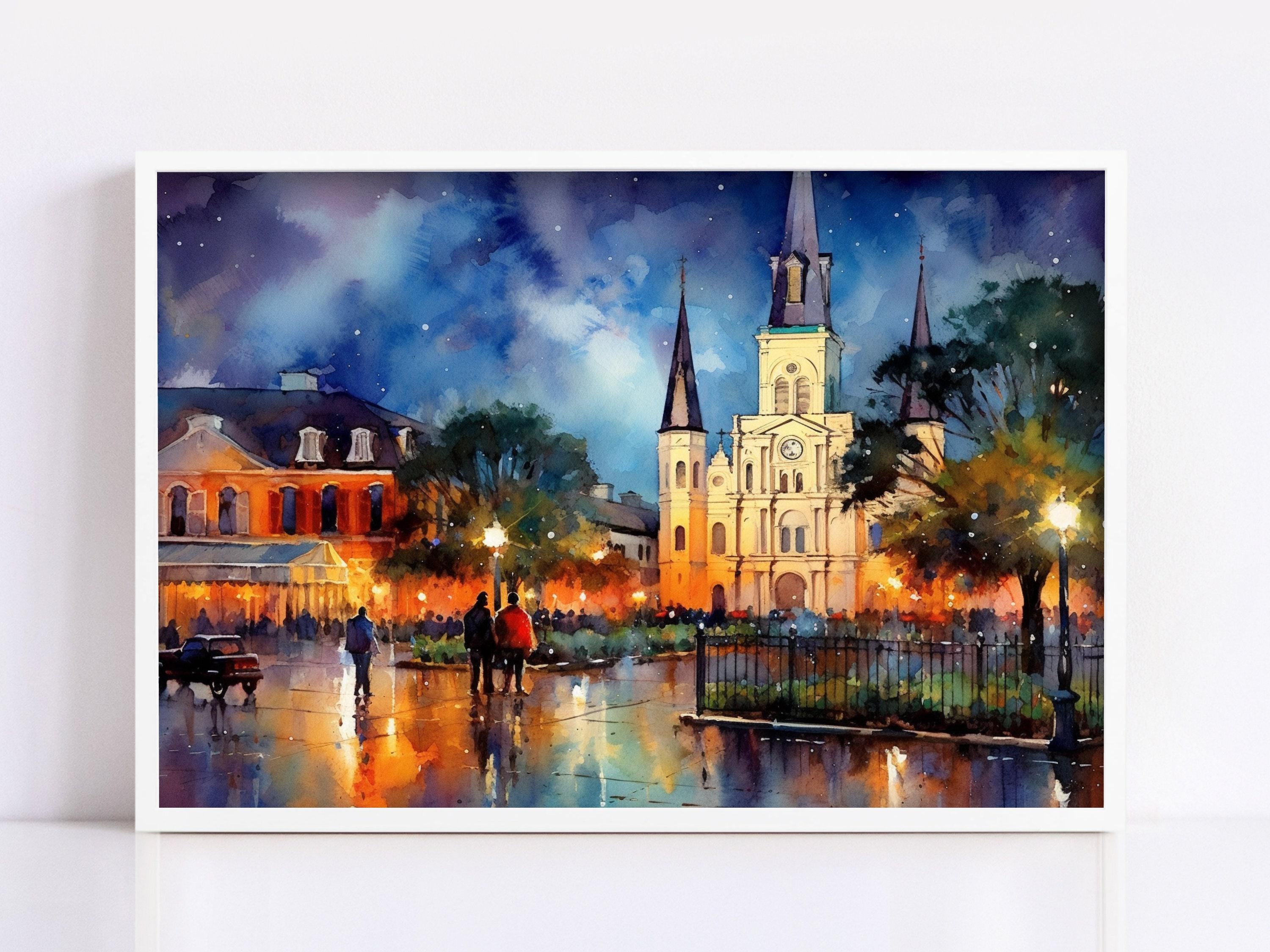 New Orleans Church Watercolor Wall Art Print, Giclee Print on Canvas, Artist Paper, Watercolor Paper, Available in Extra Large Sizes