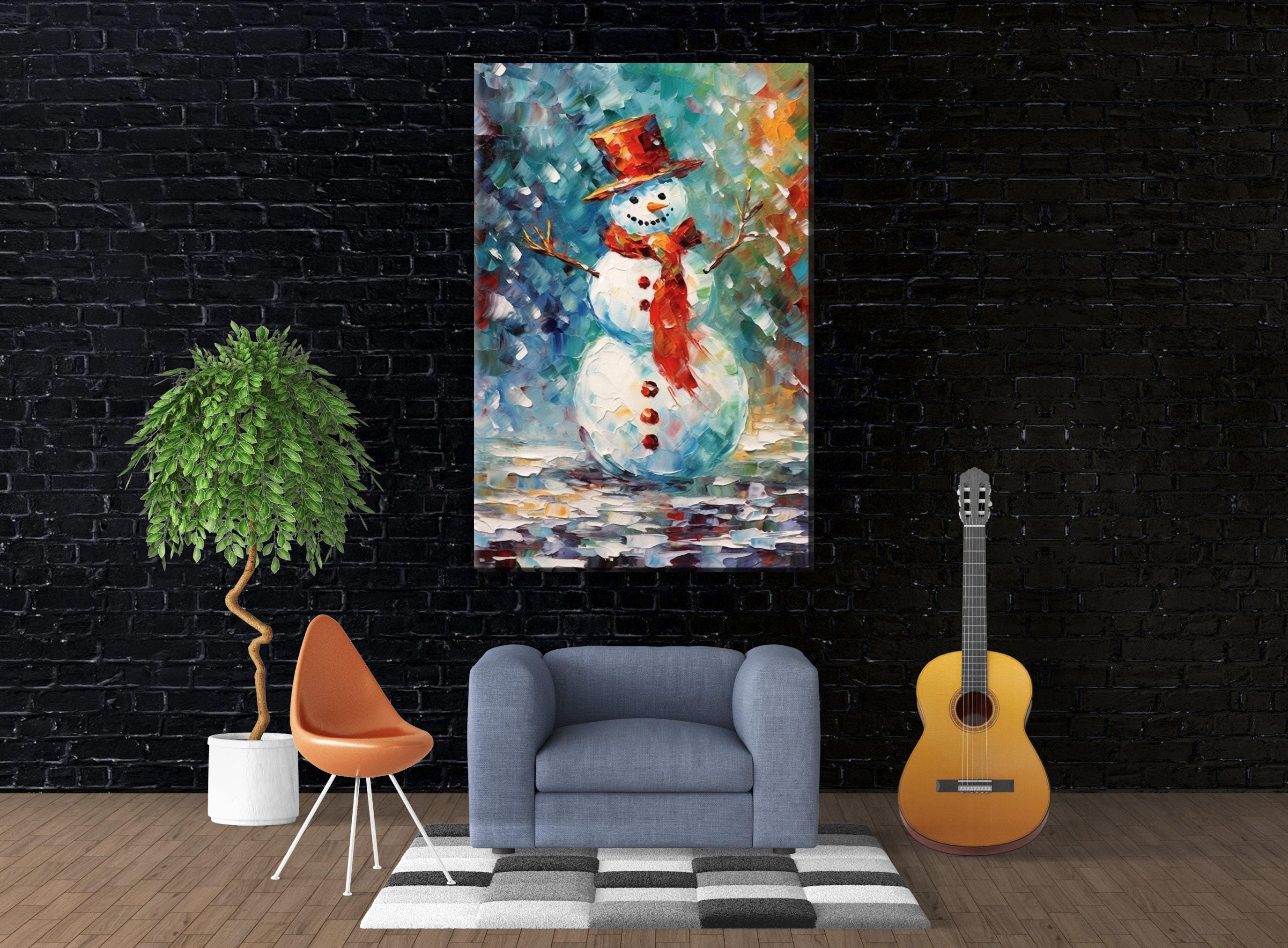 Frosty Snowman Wall Art - Xmas Canvas Print | Festive Winter Artwork on Gallery Wrapped Canvas