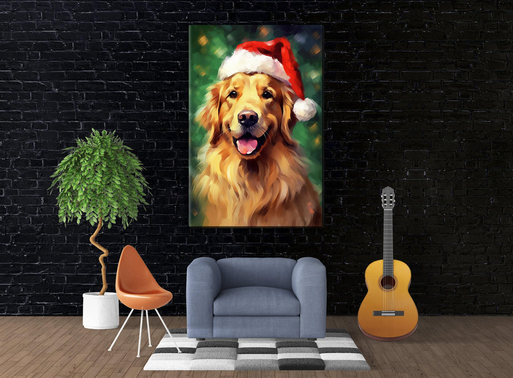 Golden Retriever Christmas Art – Extra Large Gallery Wrapped Canvas Holiday Wall Art