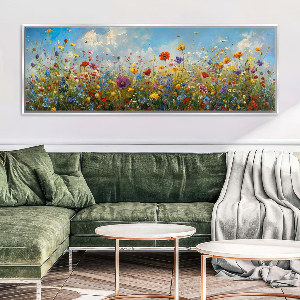 Panoramic Wildflower Wall Art – Framed Canvas Print | Extra Large Botanical Wall Decor