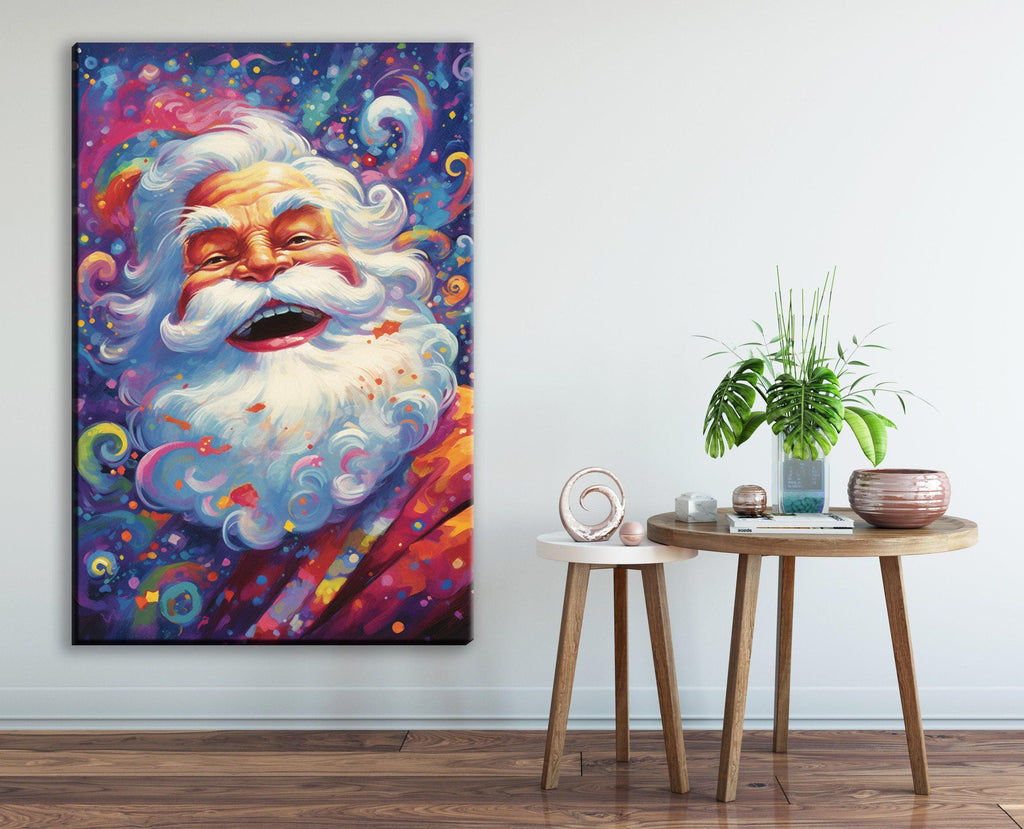 Santa Claus Canvas Art – Playful Christmas Wall Art, Giclee Print on Gallery Wrapped Canvas
