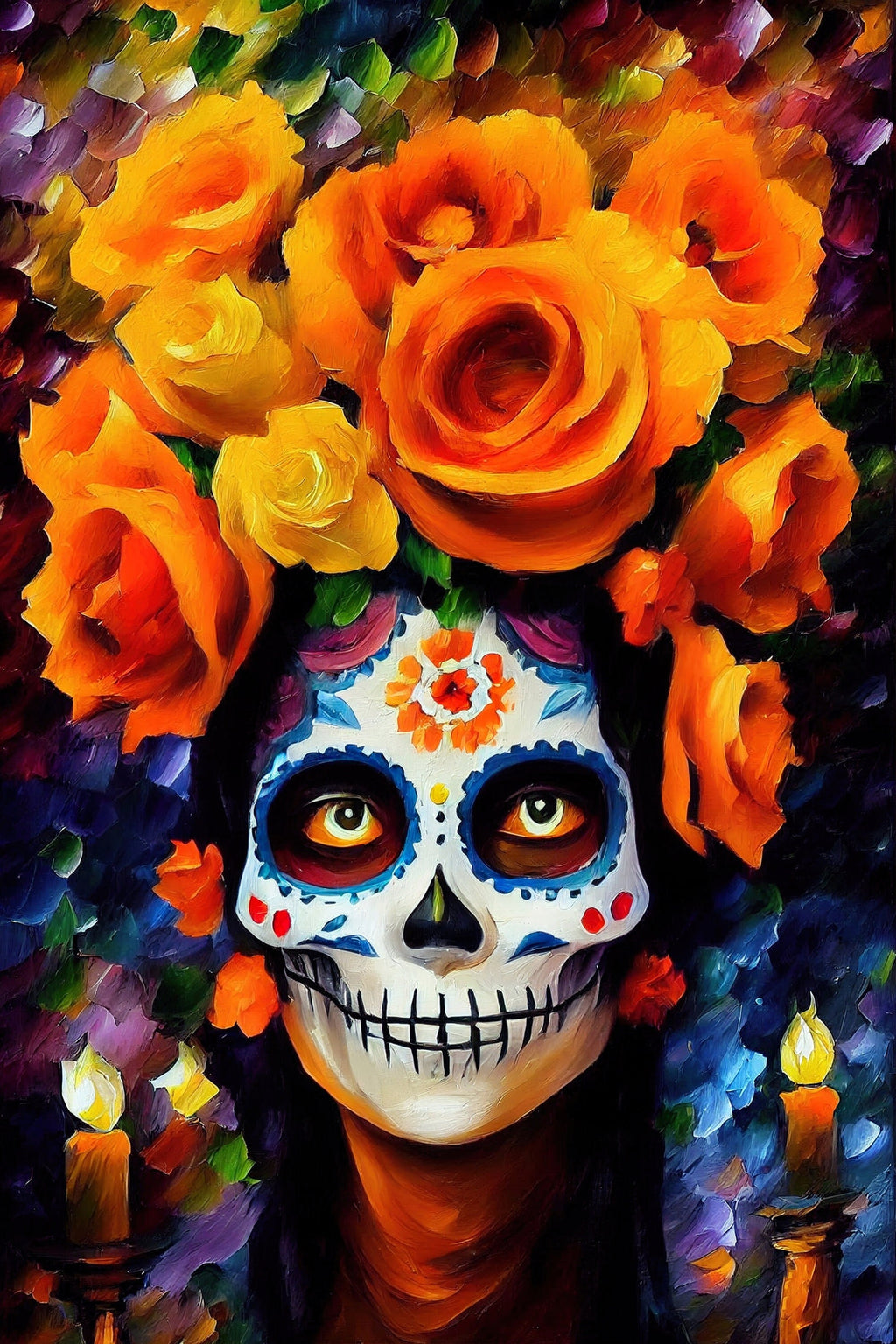 Dia De Los Muertos Canvas – Vibrant Sugar Skull Painting on Gallery Ready Wooden Frame