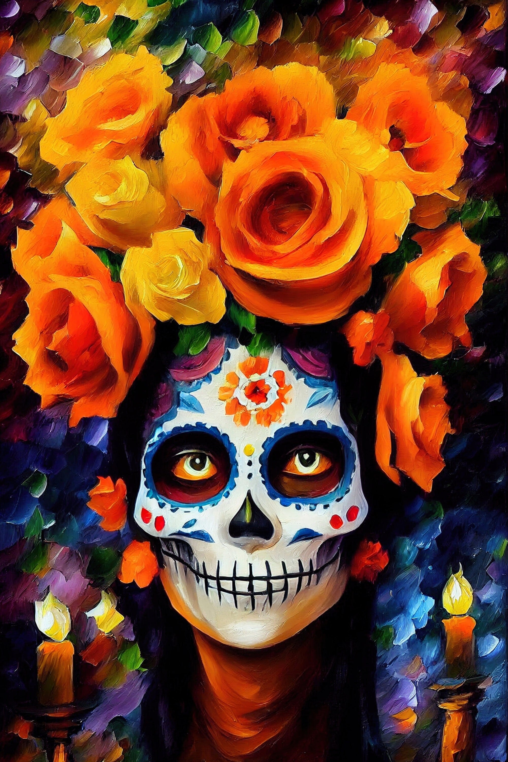 Dia De Los Muertos Canvas – Vibrant Sugar Skull Painting on Gallery Ready Wooden Frame