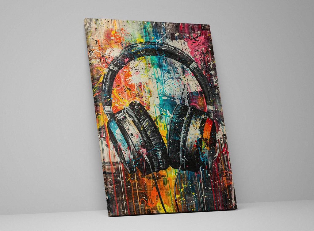 Colorful Headphones Wall Art - Large Canvas Print | Vibrant Music Decor