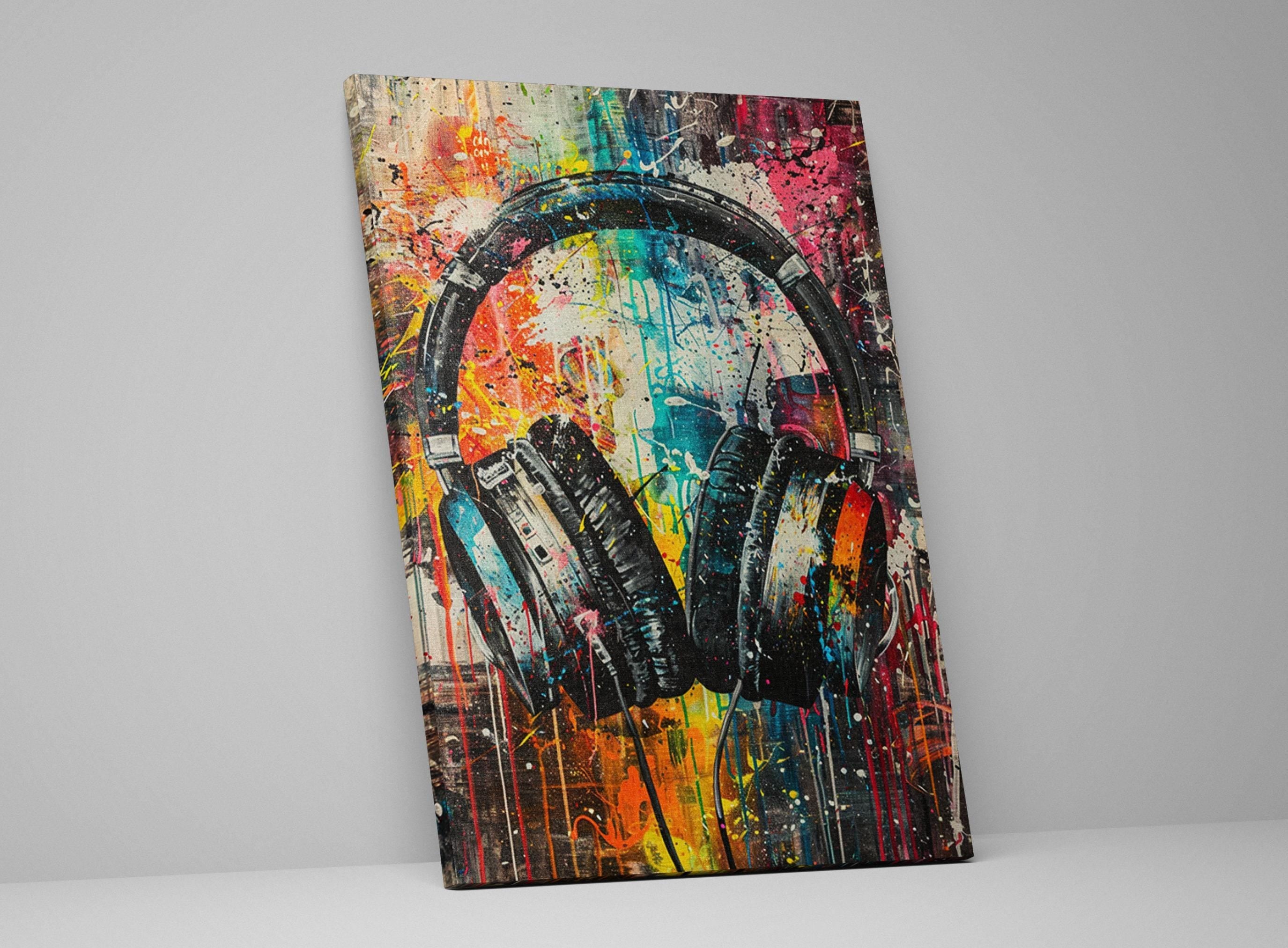 Colorful Headphones Wall Art - Large Canvas Print | Vibrant Music Decor