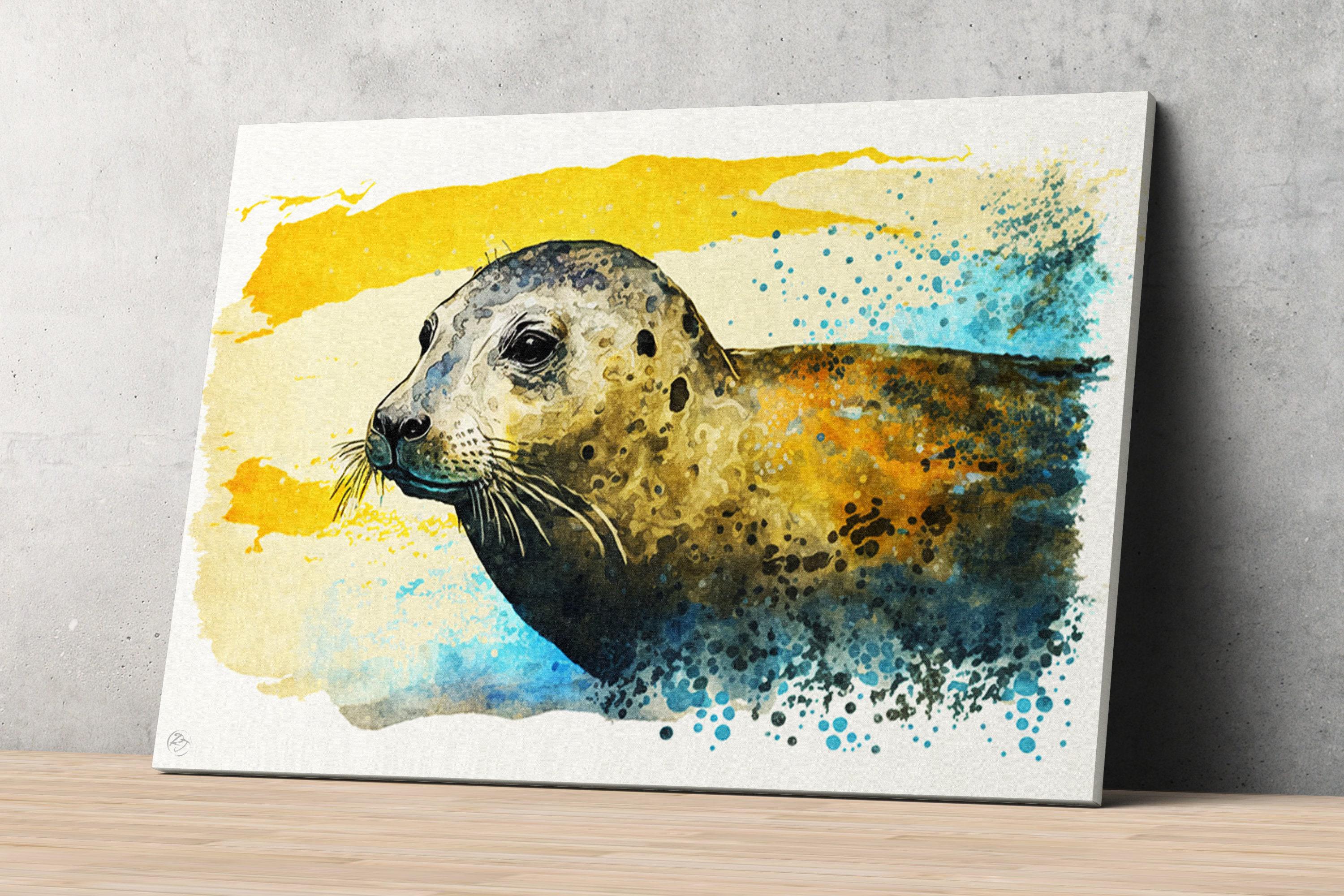 Coastal Guardian: Watercolor Seal Wall Art Print, Giclee Print on Canvas, Artist Paper, Watercolor Paper, Available in Extra Large Sizes