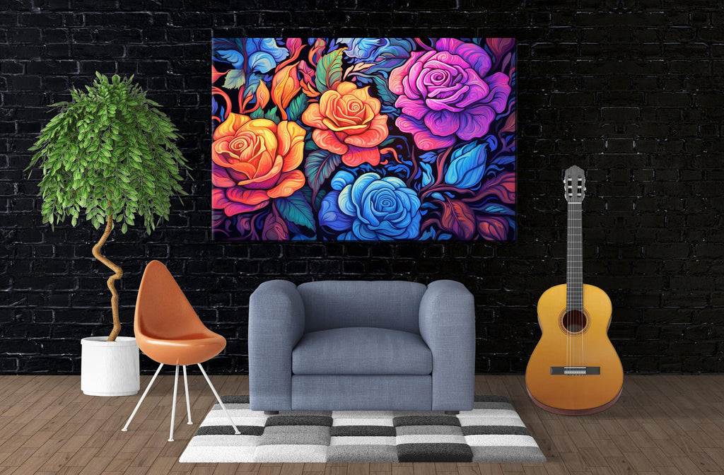 Floral Rose Canvas - Large Canvas Print With Rose Bouquet Wall Art & Wood Frame