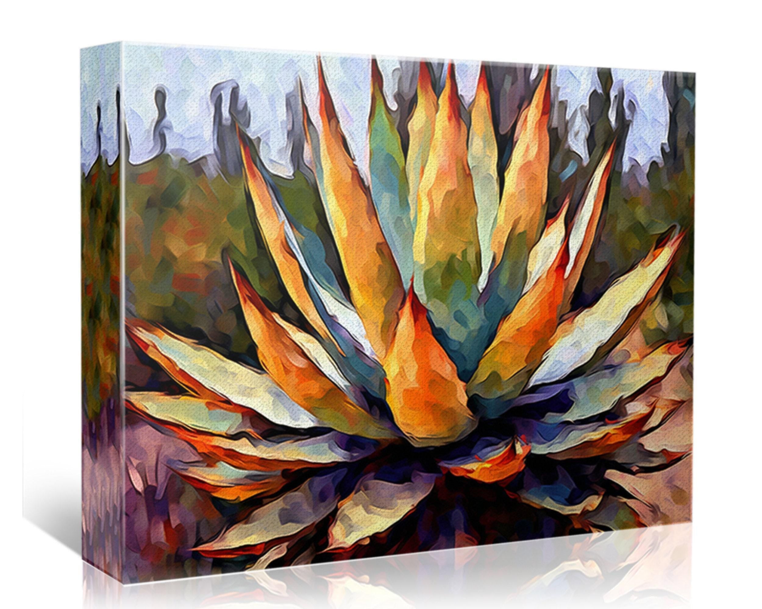 Desert Cactus Canvas Print – Southwest Wall Art Featuring Agave Plant Painting