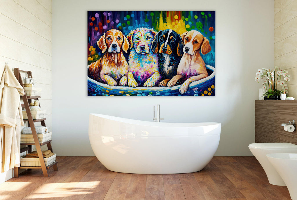 Dog Bath Art – Vibrant Colorful Dog Wall Art Canvas | Playful Pet Decor