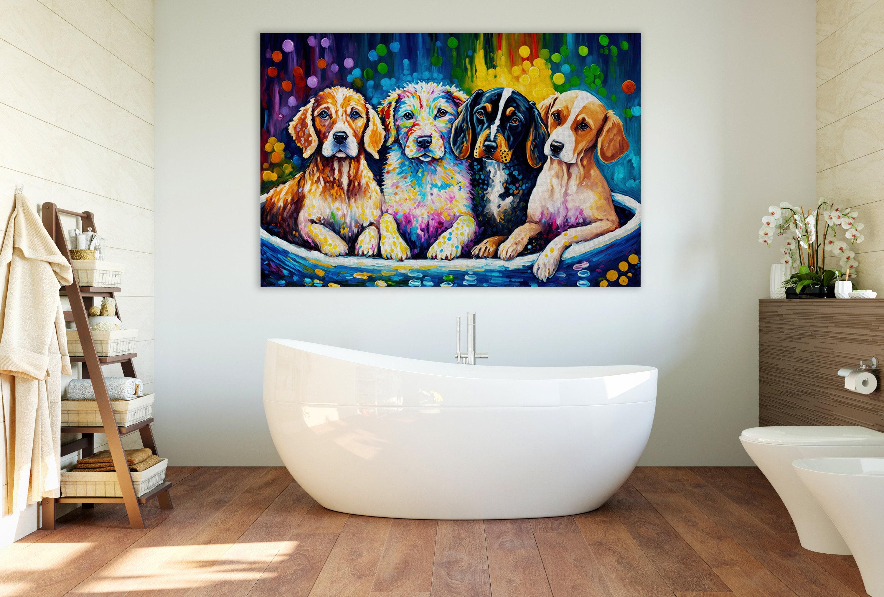 Dog Bath Art – Vibrant Colorful Dog Wall Art Canvas | Playful Pet Decor