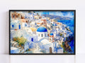 Grecian Getaway - Santorini Landscape Wall Hanging, Giclee Print on Canvas, Artist Paper, Watercolor Paper, Available in Extra Large Sizes