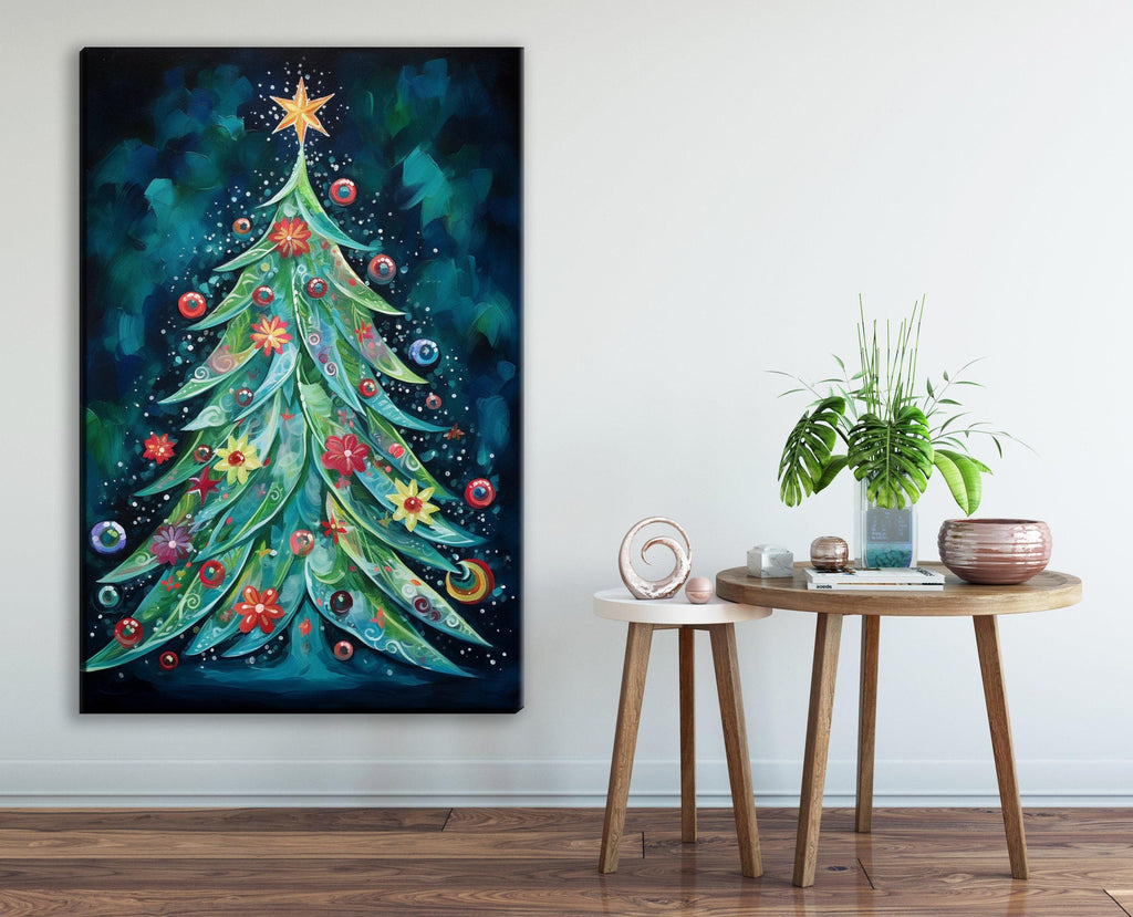 Boho Christmas Canvas - Festive Wall Art on Extra Large Gallery Wrapped Frame