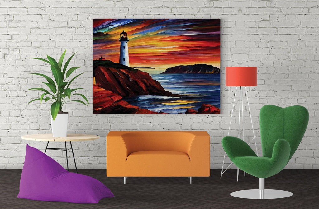 Lighthouse Canvas Art | Vibrant Oil Painting Reproduction on Wooden Frame