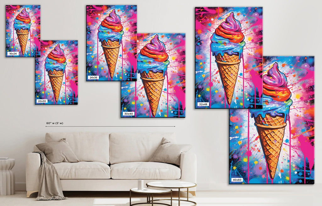 Ice Cream Cone Wall Art – Large Canvas Print | Vibrant Pop Art Canvas