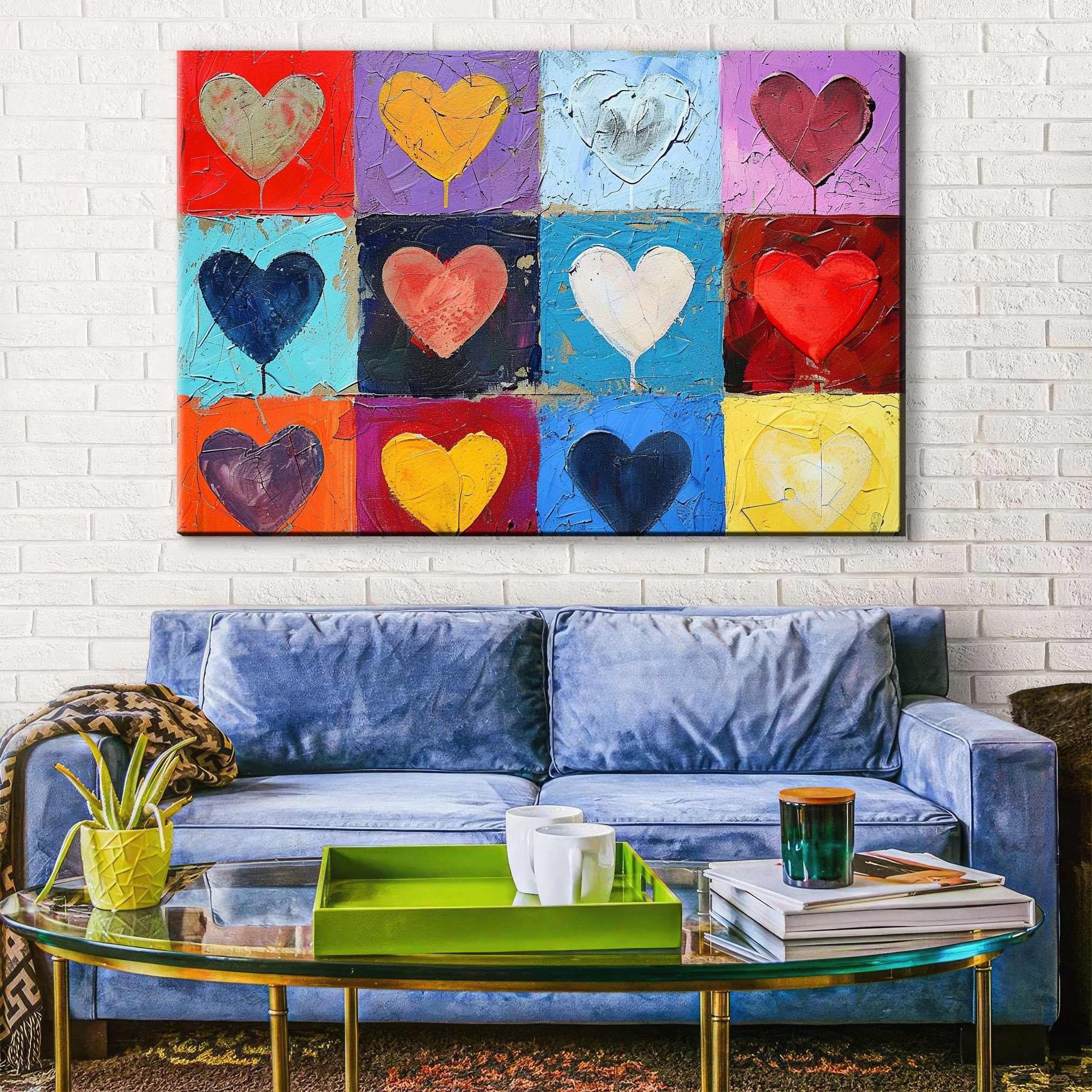 Heart Pattern Artwork – Large Canvas Prints | Vibrant Love Heart Pattern, Ready to Hang