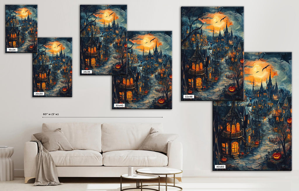 Halloween Town Canvas - Extra Large Framed Wall Art | Spooky Seasonal Decor