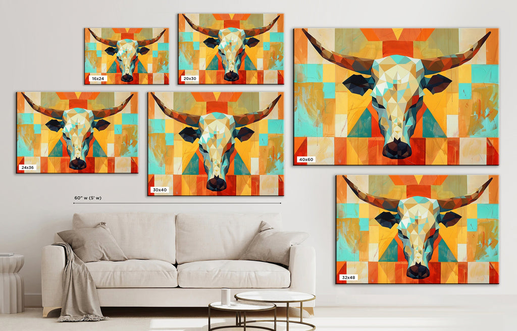 Mid Century Modern Wall Art – Cow Skull Canvas, Gallery Wrapped, Ready to Hang