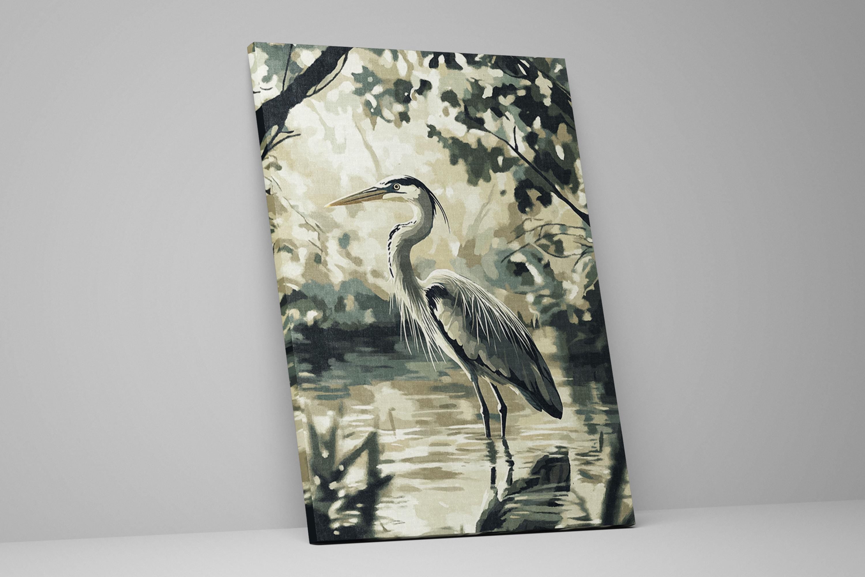 a painting of a bird standing in the water