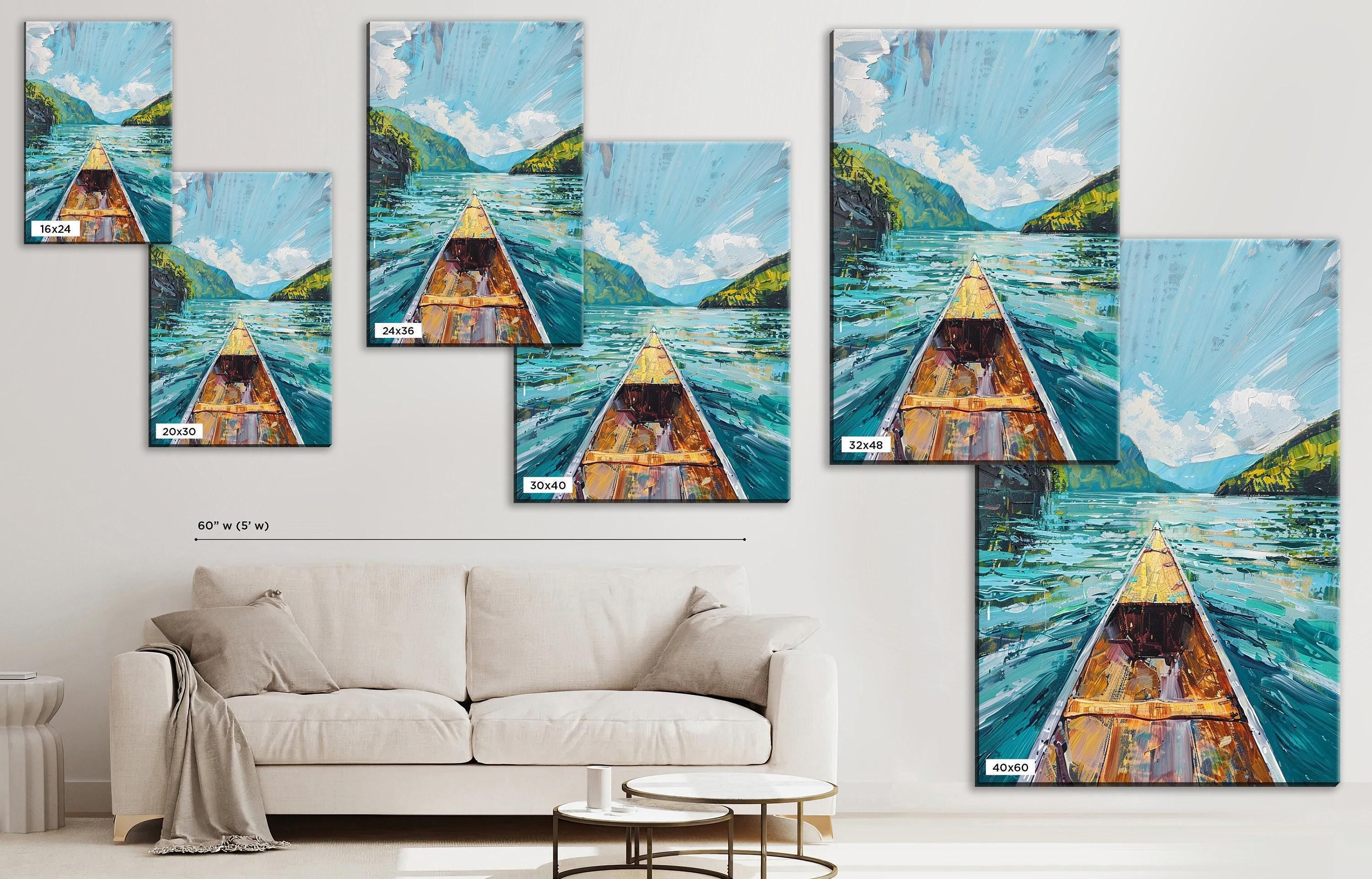 Canoe Wall Art – Rustic River Canvas Print | Large Gallery Wrapped Nature Artwork