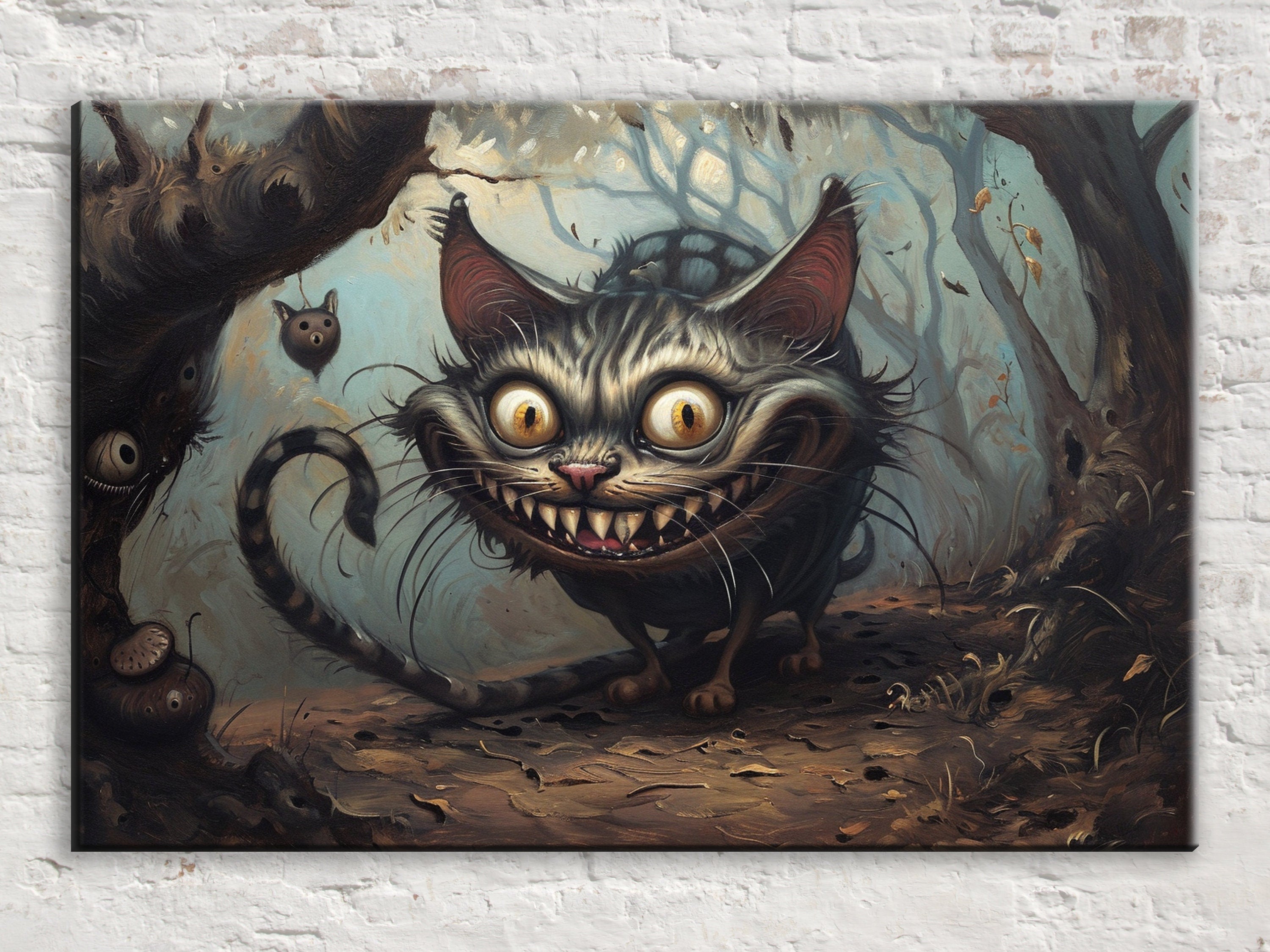 Cheshire Cat Canvas – Gallery Wrapped Print with Mischievous Smile | Extra Large Wall Art