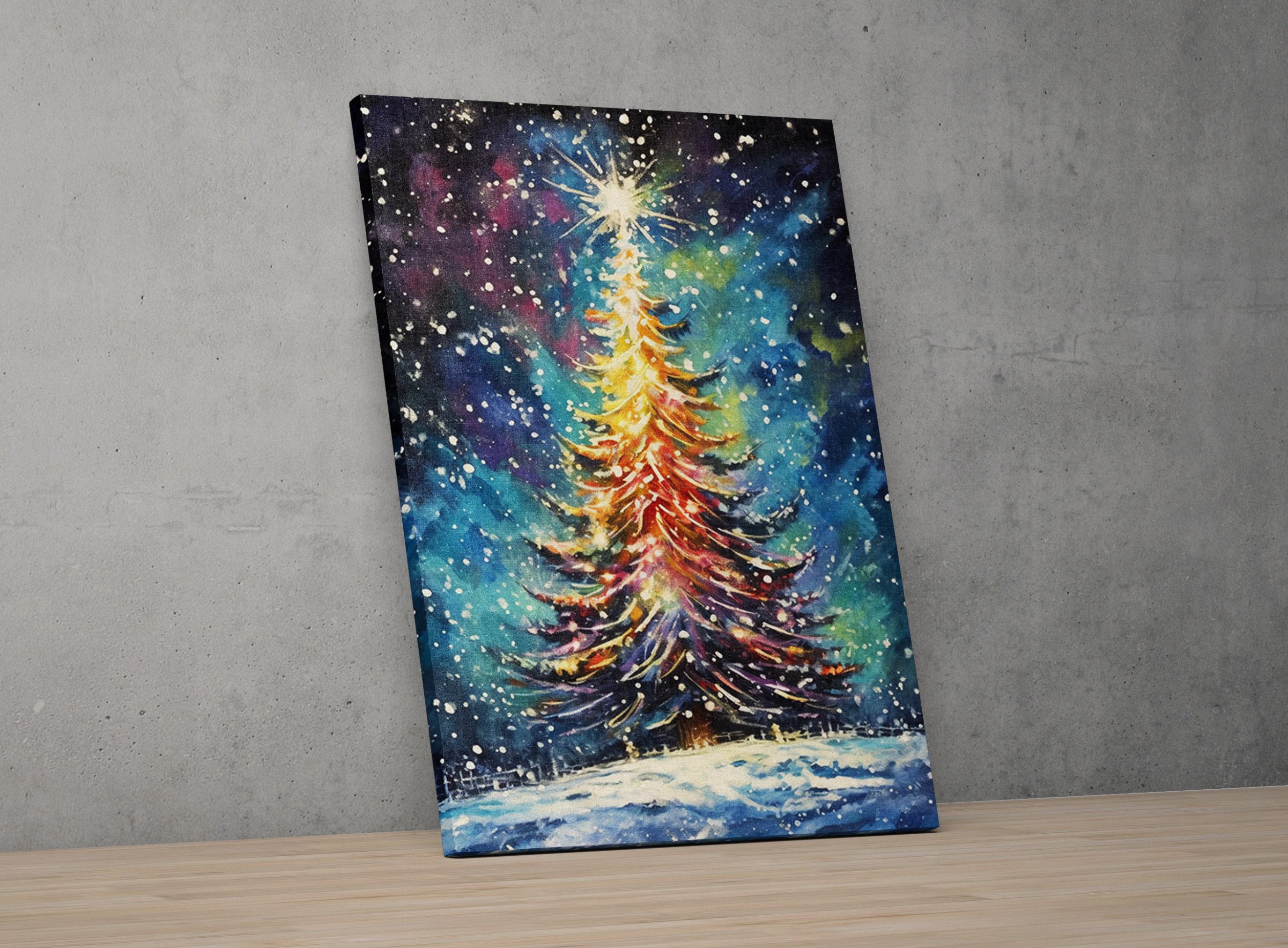 Magical Christmas Tree Watercolor - Holiday Wall Art, Giclee Print on Canvas, Artist Paper, Watercolor Paper, Available in Extra Large Sizes