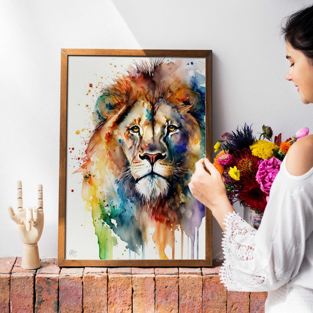 Lion Watercolor Art Print, Nursery Animal Canvas Print, Wildlife Decor, Framed Kids Wall Art