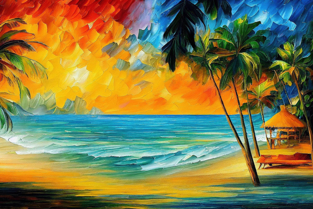 Tropical Beach Canvas Print – Vibrant Nautical Oil Painting | Gallery Ready Wall Art