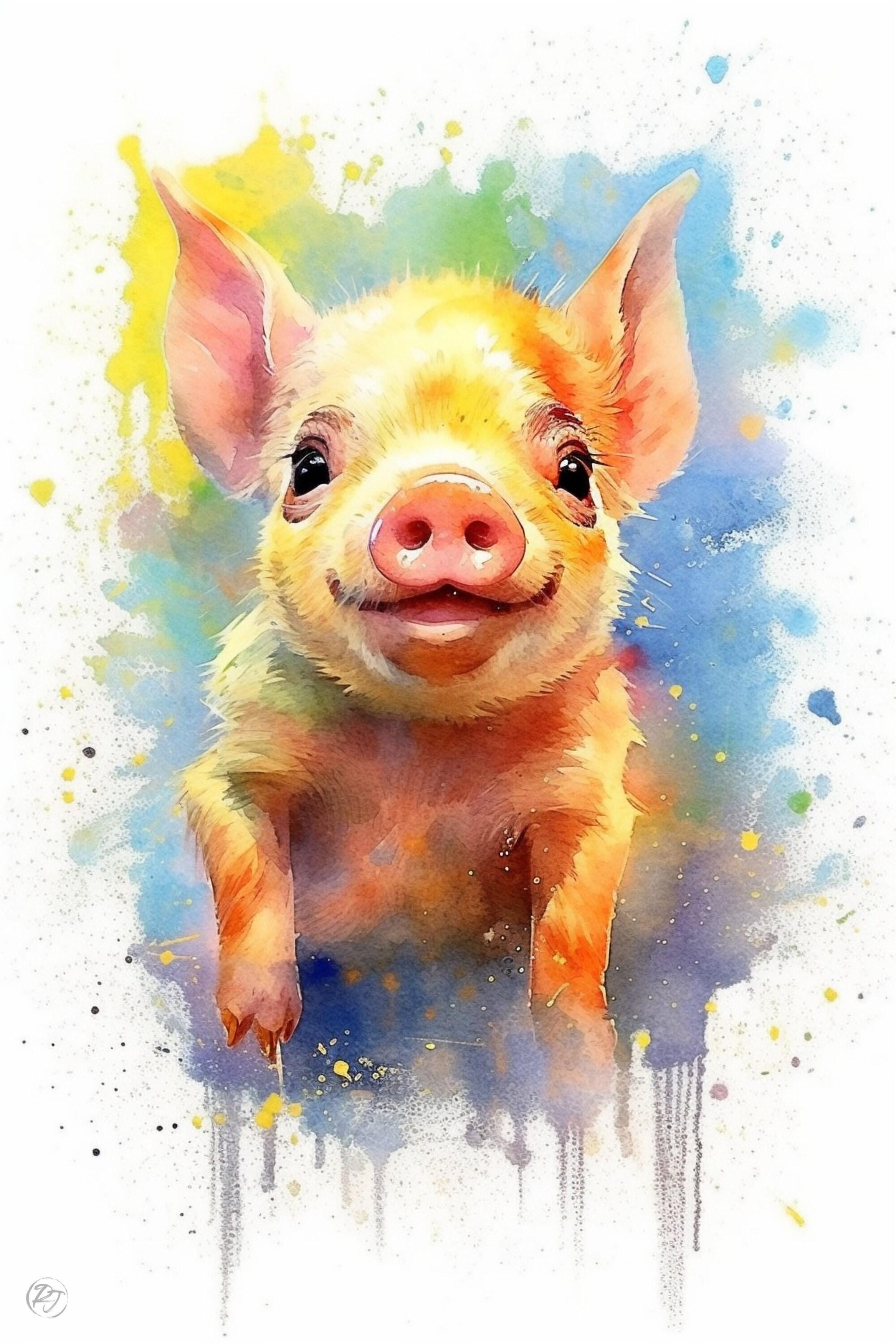 Adorable Piglet Watercolor Print for Nursery Decor, Giclee Print on Canvas, Artist Paper, Watercolor Paper, Available in Extra Large Sizes