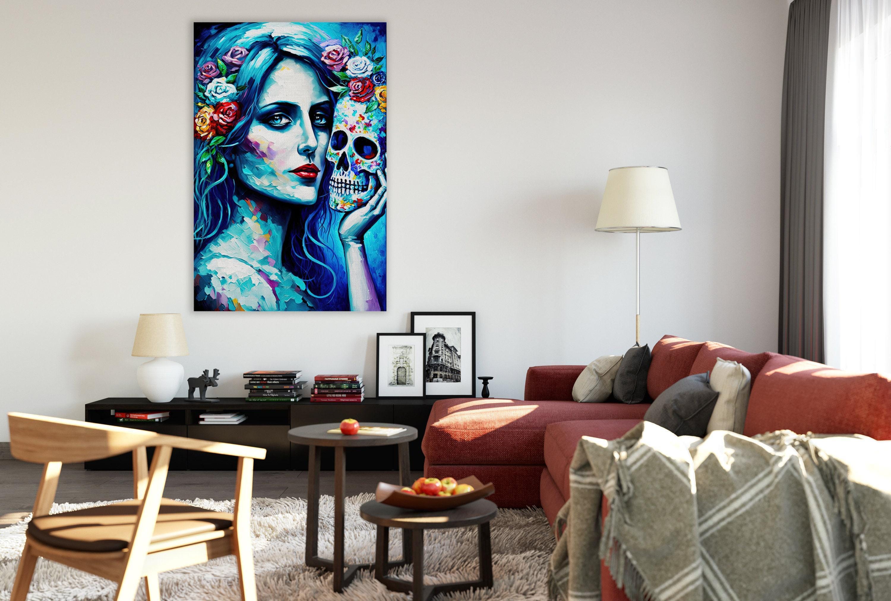 Blue Sugar Skull Canvas - Day of the Dead Art | Gallery Wrapped, Ready to Hang, Extra Large