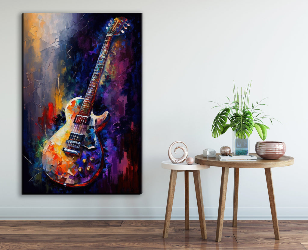 Electric Guitar Canvas - Large Guitar Painting | Music Wall Decor for Guitarists