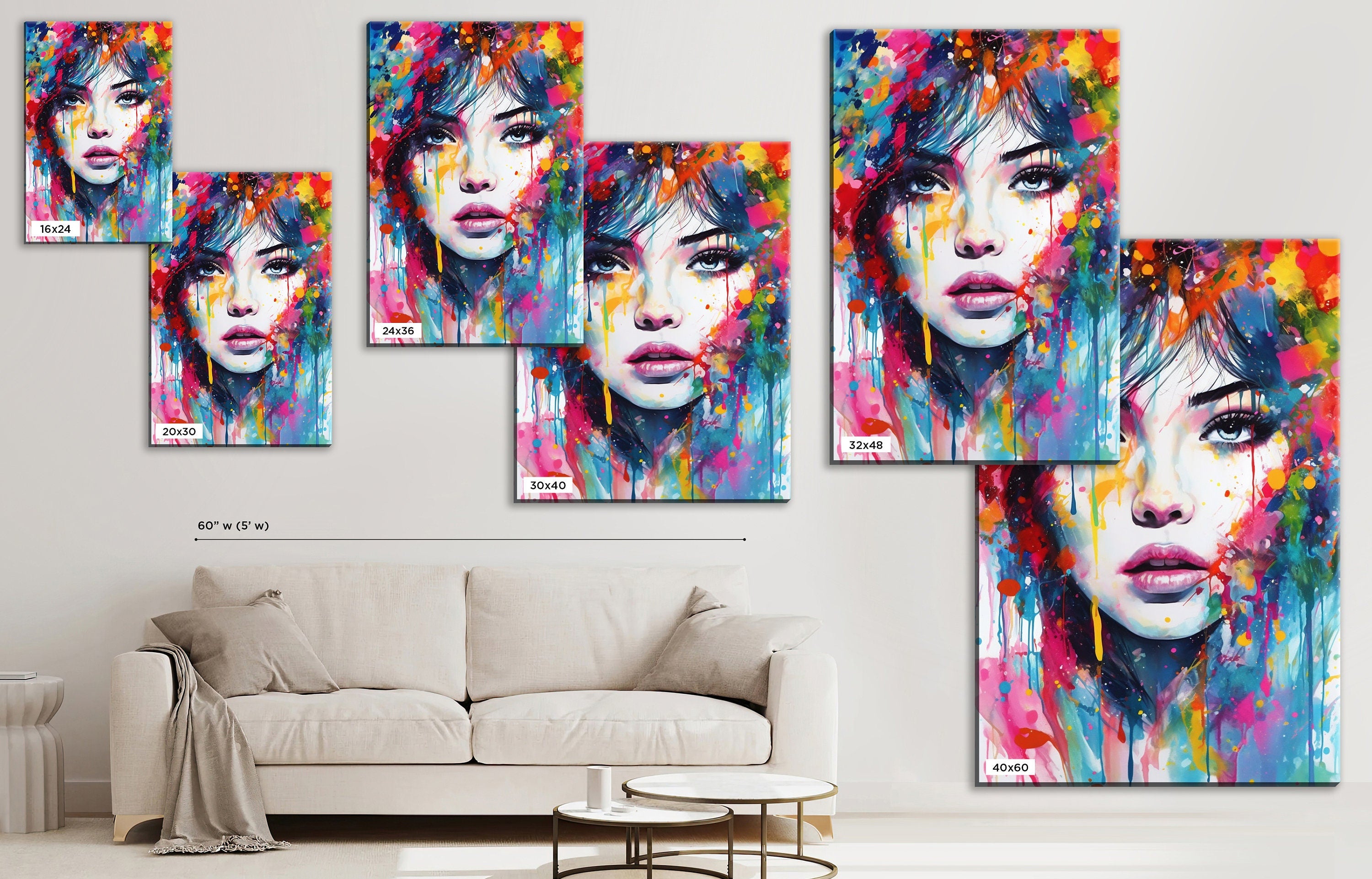 Woman Face Painted Art | Contemporary Pop Art Canvas - Feminine Beauty, Scratch Resistant Print