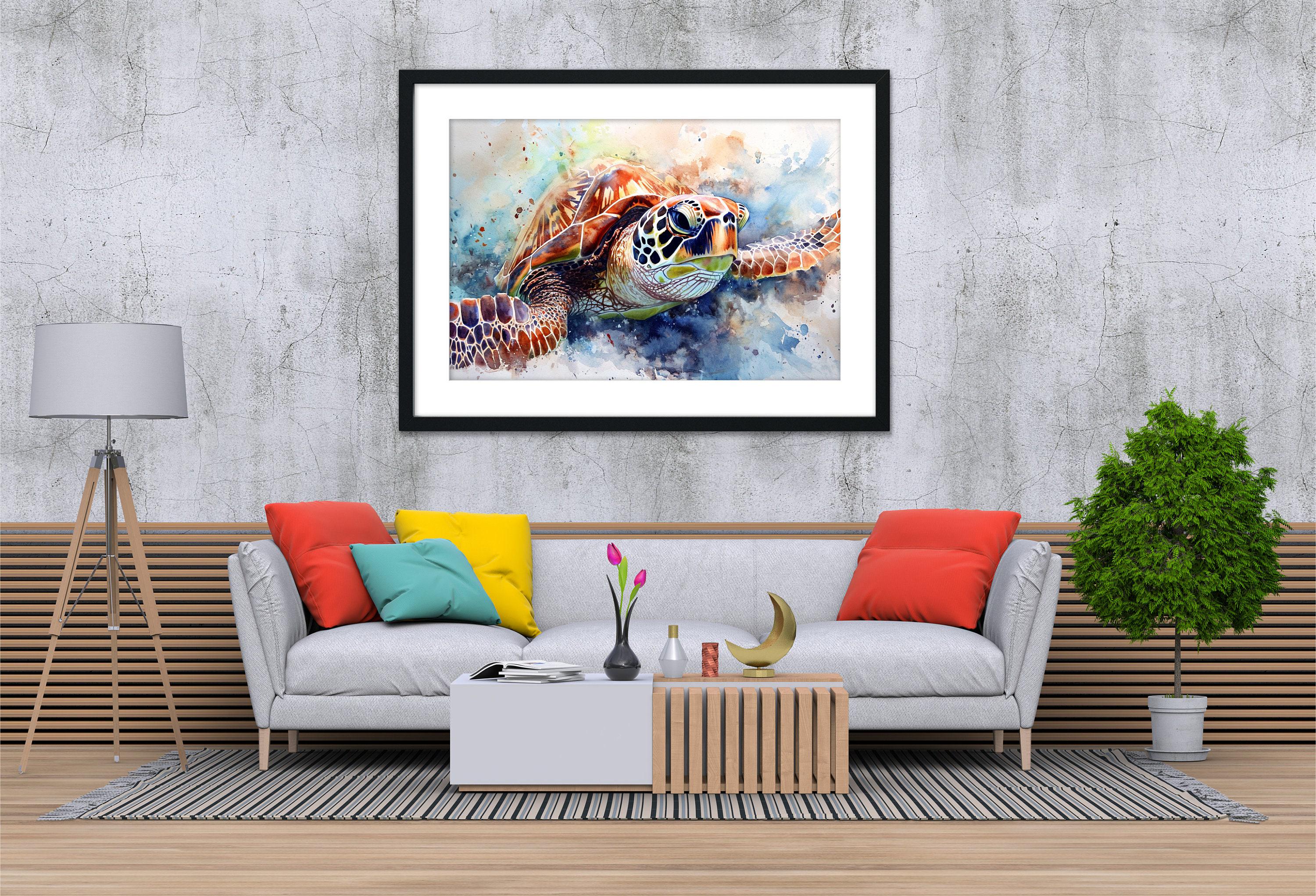 Playful Sea Turtle Watercolor Wall Art, Giclee Print on Canvas, Artist Paper, Watercolor Paper, Available in Extra Large Sizes
