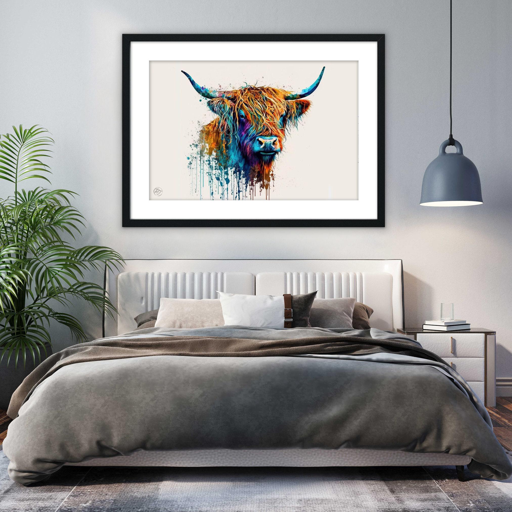 Rustic Beauty: Highland Cow Watercolor Painting, Giclee Print on Canvas, Artist Paper, Watercolor Paper, Available in Extra Large Sizes