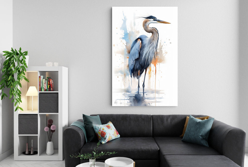 Blue Majesty: Blue Heron Watercolor Wall Art, Giclee Print on Canvas, Artist Paper, Watercolor Paper, Available in Extra Large Sizes