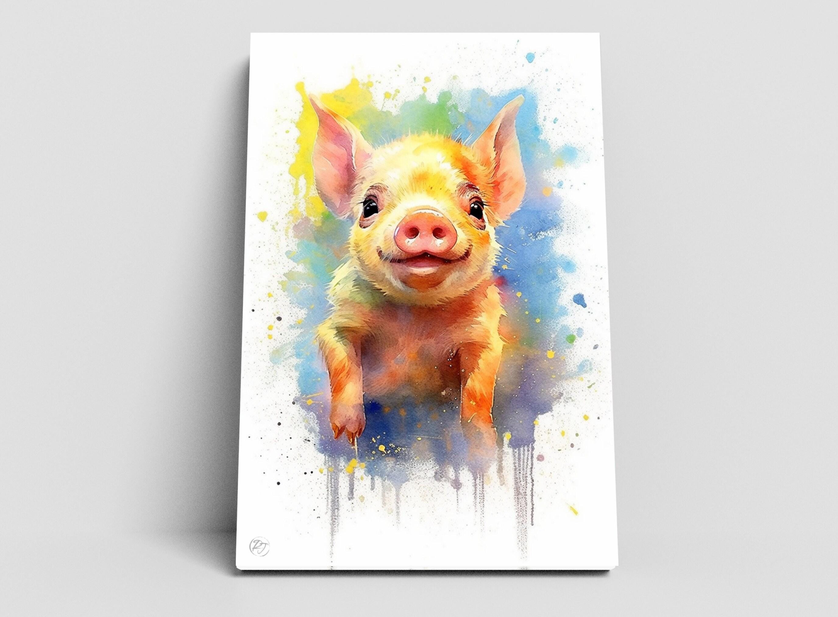 Adorable Piglet Watercolor Print for Nursery Decor, Giclee Print on Canvas, Artist Paper, Watercolor Paper, Available in Extra Large Sizes