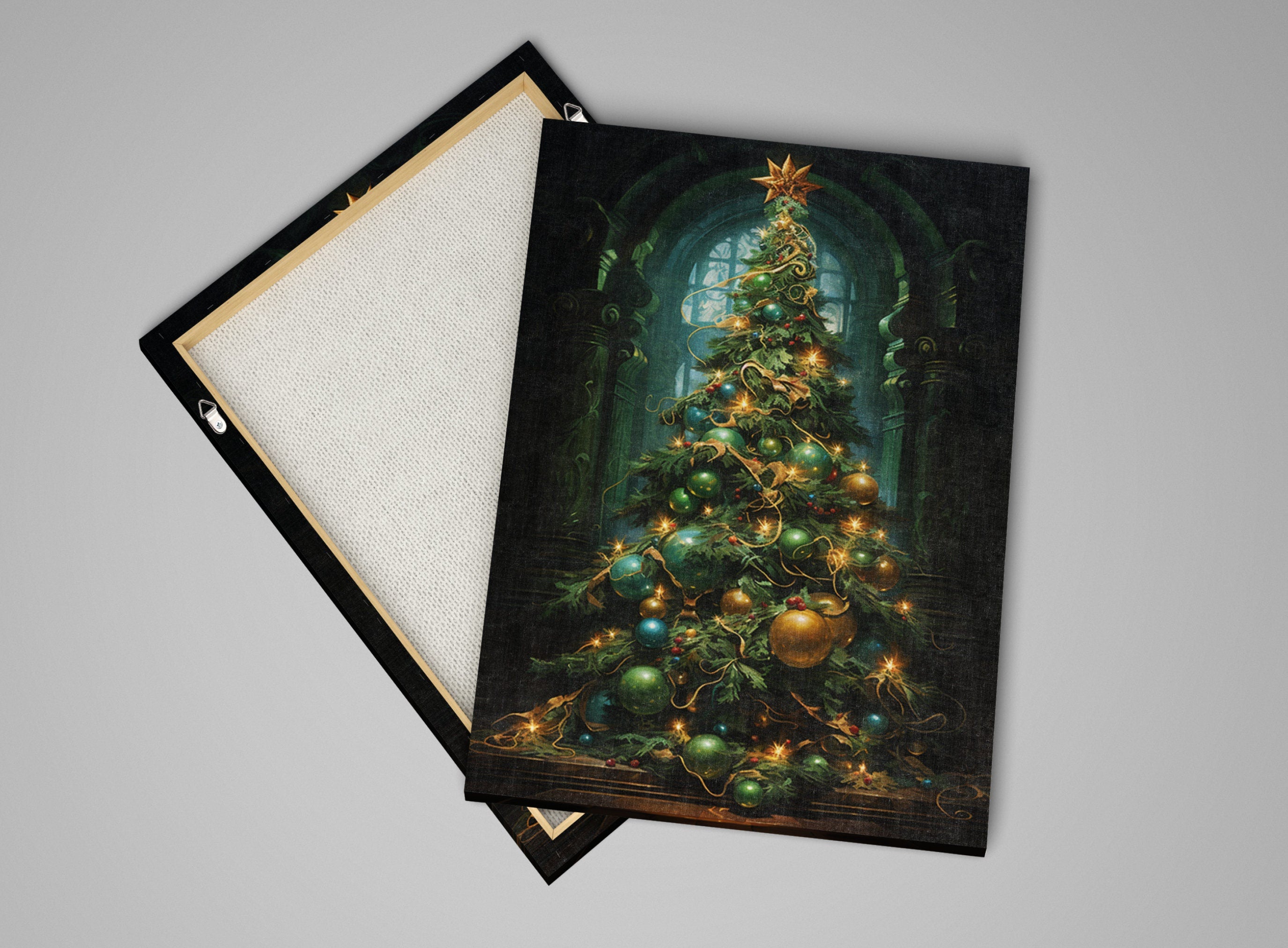 Victorian Christmas Tree Art – Elegant Holiday Artwork on Gallery Wrapped Canvas