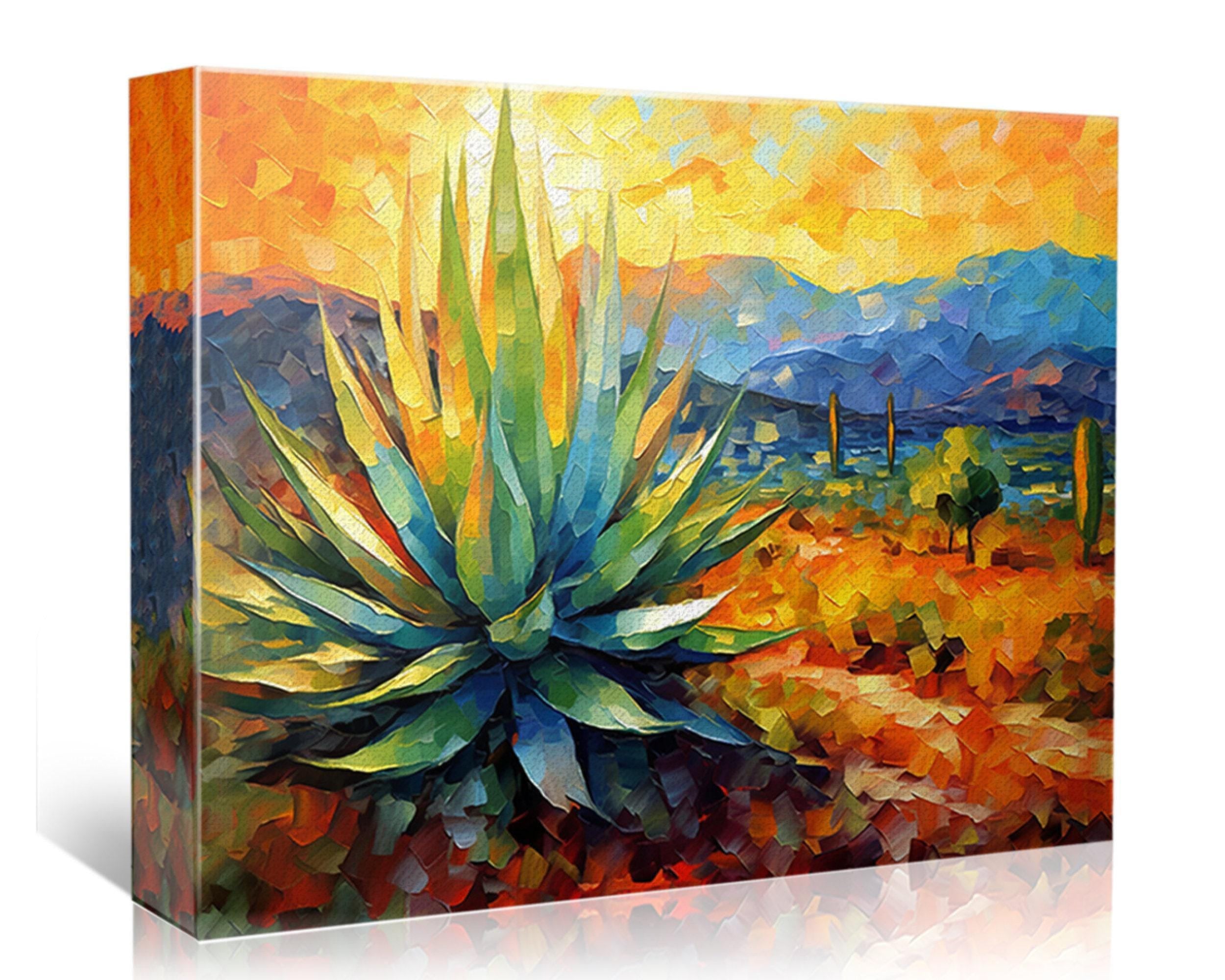 Desert Agave Print - Colorful Southwestern Landscape on Gallery Wrapped Canvas, Extra Large